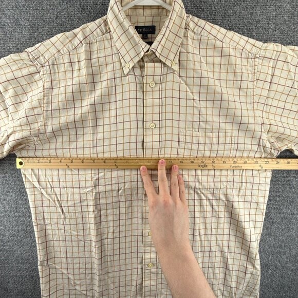 Viyella Brown Yellow 16 Check Button-Down Wool Cotton Short Sleeve Shirt Men - Picture 5 of 13